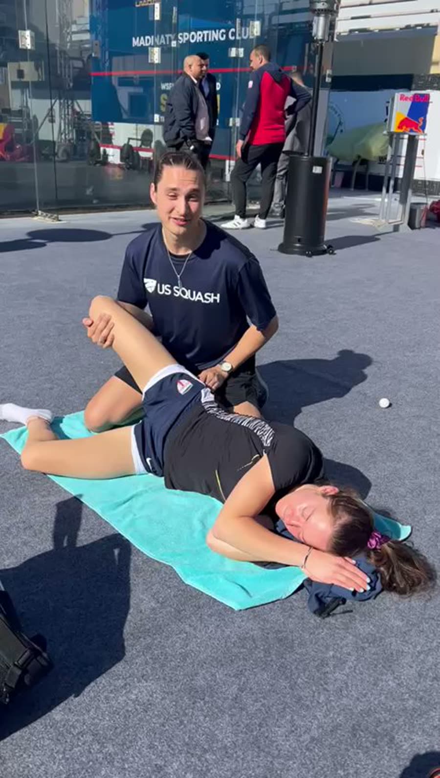 Dr. Kaye providing courtside treatment at US Squash World Championships